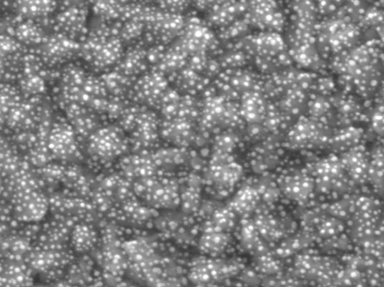 electron micrograph of a dense field of metal nano-islands formed by dewetting